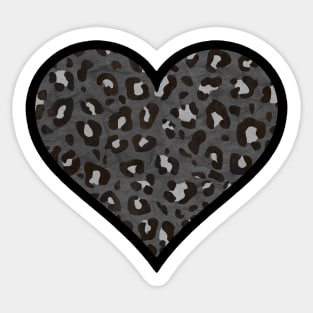 Dark Gray, Black and White Leopard Print Heart Sticker